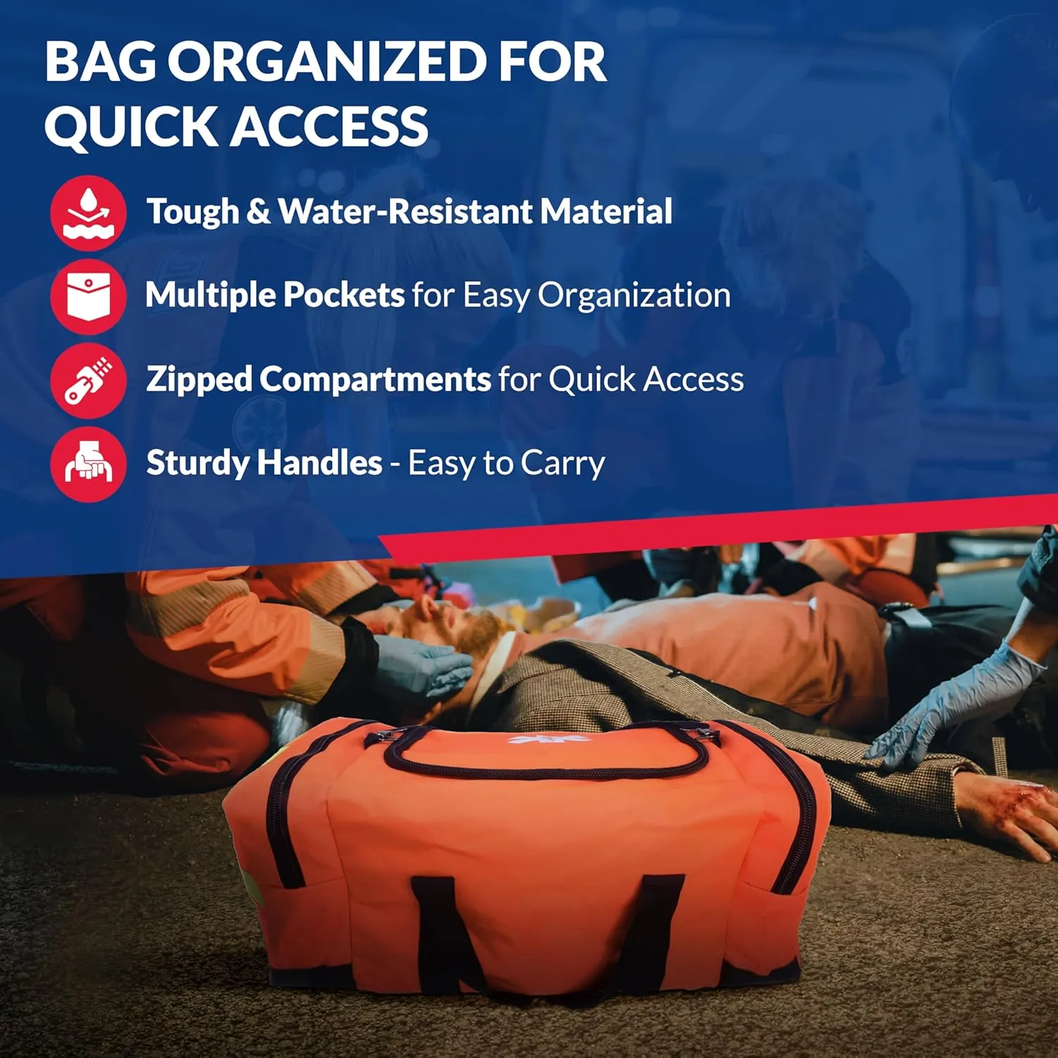 Ever Ready First Aid EMS First Responder Fully Stocked Trauma First Aid Kit  Orange