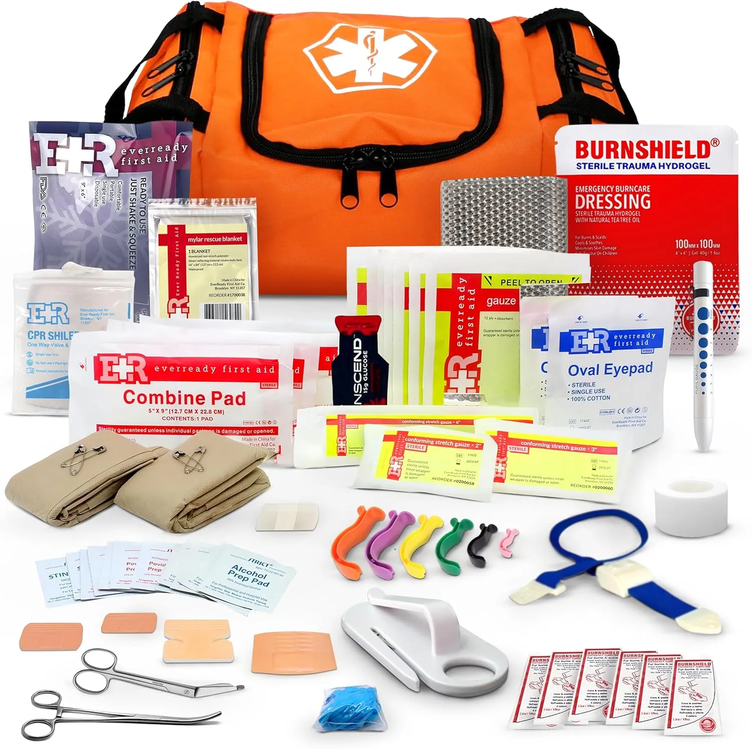 Ever Ready First Aid EMS First Responder Fully Stocked Trauma First Aid Kit  Orange