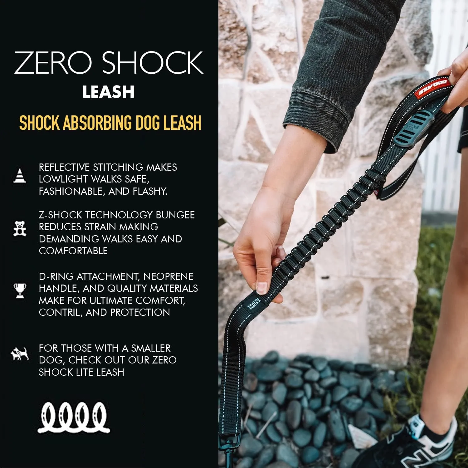 EzyDog Zero Shock Dog Leash - Shock Absorbing Bungee Leash For Dogs That Pull or Excite - Dual Handle and Reflective For Large, Medium, or Small Dogs (48-inch, Blue)