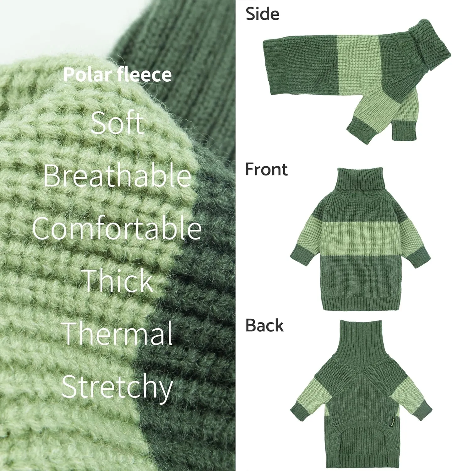 Fitwarm Color Block Turtleneck Dog Sweater, Thermal Dog Winter Clothes for Small Dogs Boy Girl, Pet Outfit, Dark Green, Mint Green, Large
