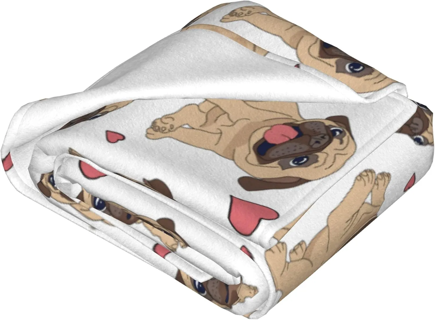 Flannel Fleece Throw Blanket, Fun Cartoon Pug Lightweight Throw Blanket, Travel Blanket Cozy Plush Warm Blankets for Bedroom Living Rooms Sofa Beds Office 60x50 Inch