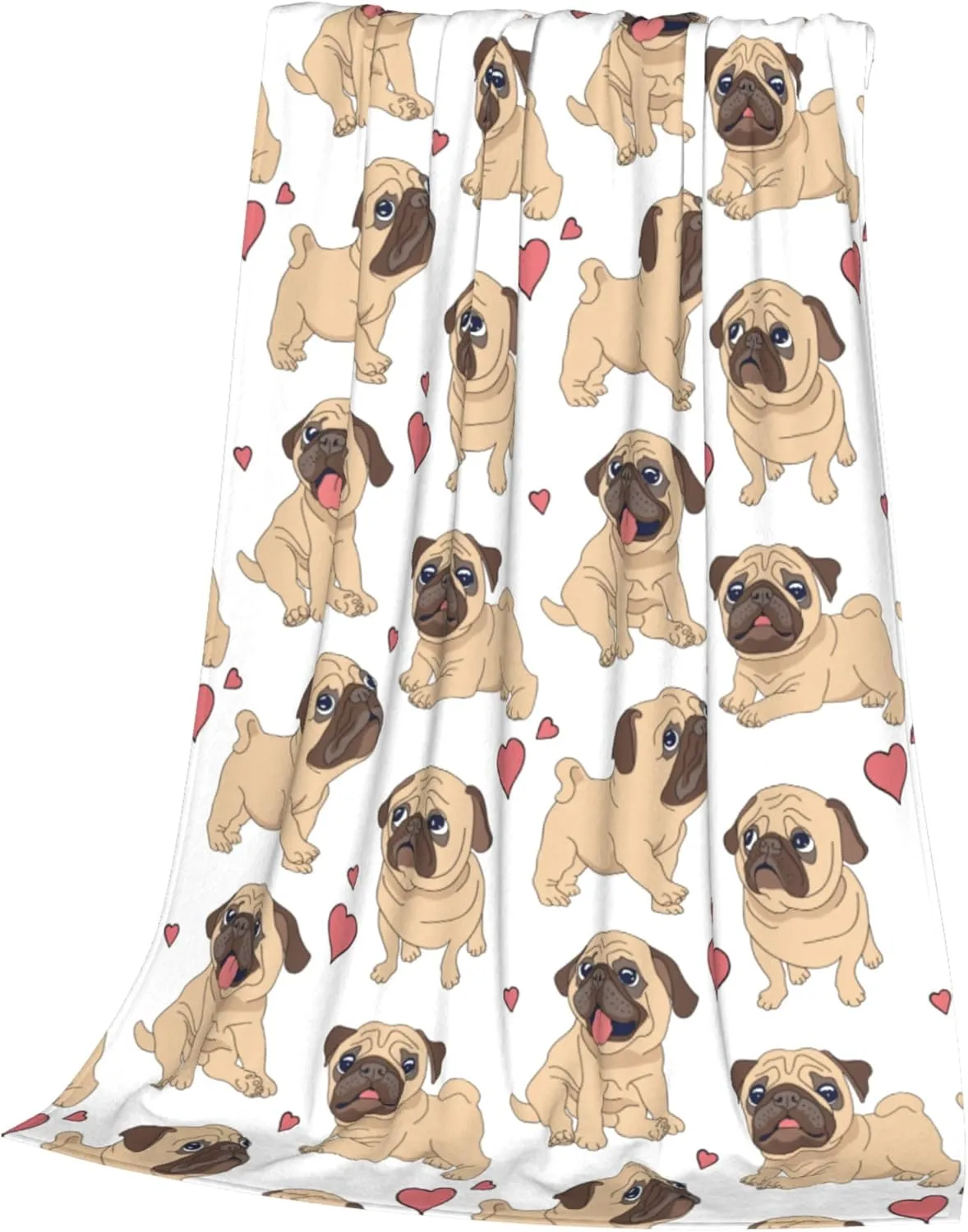 Flannel Fleece Throw Blanket, Fun Cartoon Pug Lightweight Throw Blanket, Travel Blanket Cozy Plush Warm Blankets for Bedroom Living Rooms Sofa Beds Office 60x50 Inch
