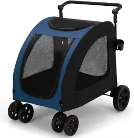 Folding pet Stroller cart for Large Dog,Cabin with Front and Back mesh Door,top mesh Window,Shock Absorber Swivel Front Wheel,Rear Wheel with Foot Brakes,Push Trolley pram with Adjustable armrest