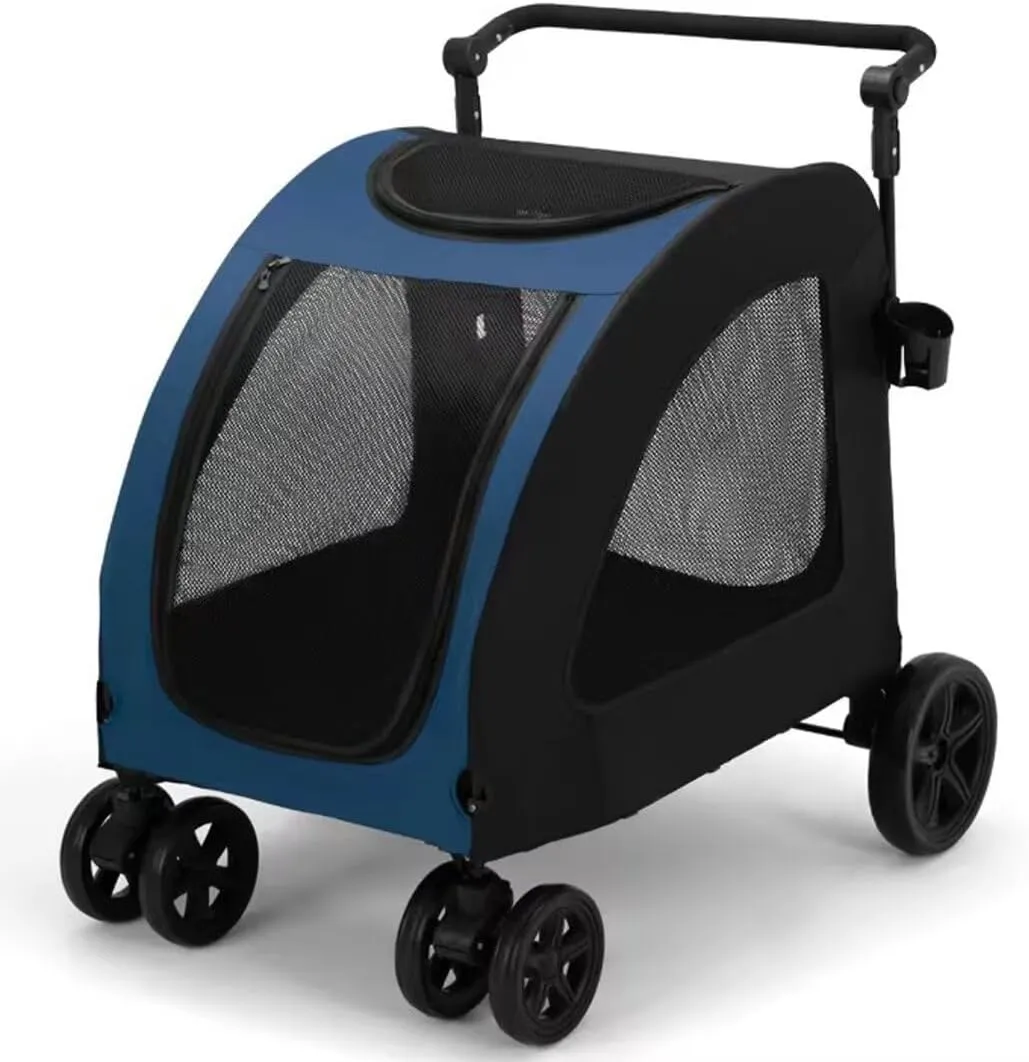 Folding pet Stroller cart for Large Dog,Cabin with Front and Back mesh Door,top mesh Window,Shock Absorber Swivel Front Wheel,Rear Wheel with Foot Brakes,Push Trolley pram with Adjustable armrest