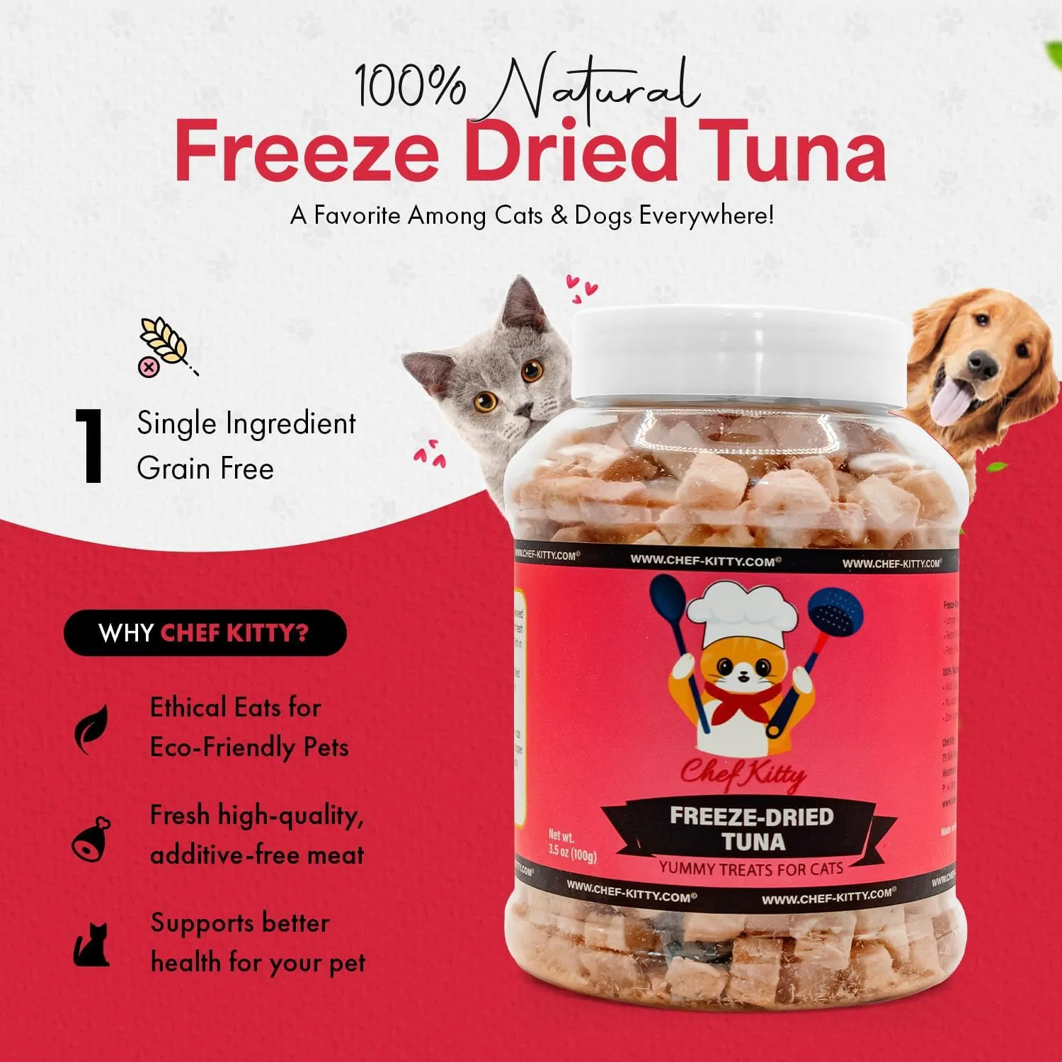 Freeze-Dried Tuna Treats for Cats & Dogs  100% Wild Caught, Single Ingredient, High-Protein, Healthy Snack  No Additives or Preservatives  3.5oz - Inspected & Tested in USA