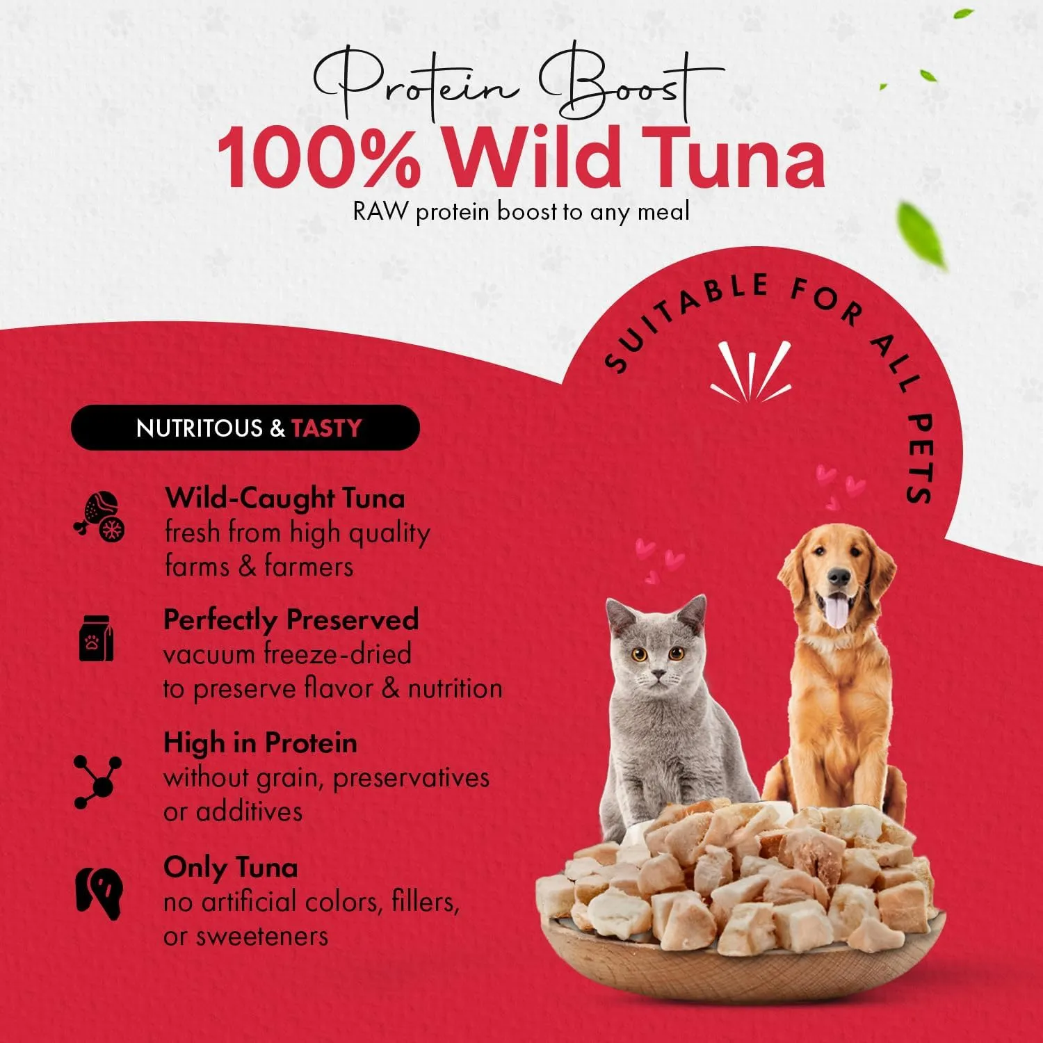 Freeze-Dried Tuna Treats for Cats & Dogs  100% Wild Caught, Single Ingredient, High-Protein, Healthy Snack  No Additives or Preservatives  3.5oz - Inspected & Tested in USA