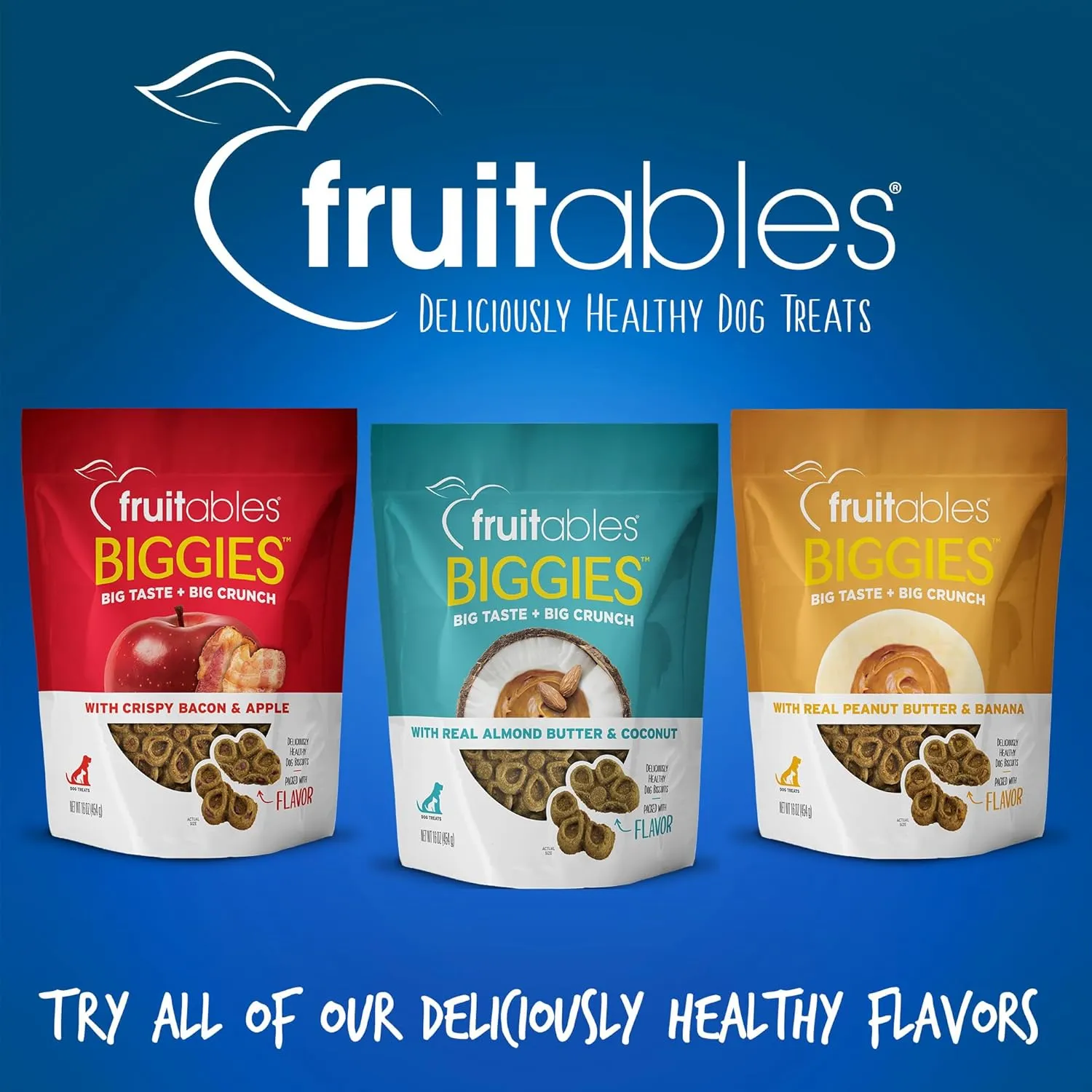 Fruitables Biggies Dog Biscuits Crunchy Dog Treats Packed with Real Fruit Flavor Free of Wheat, Corn and Soy Pumpkin & Blueberry 16 oz
