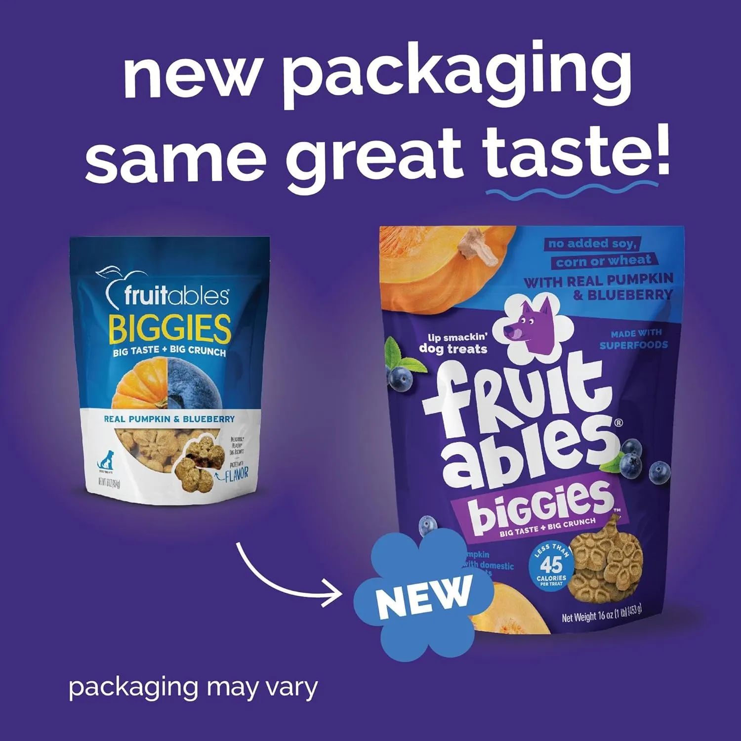 Fruitables Biggies Dog Biscuits Crunchy Dog Treats Packed with Real Fruit Flavor Free of Wheat, Corn and Soy Pumpkin & Blueberry 16 oz