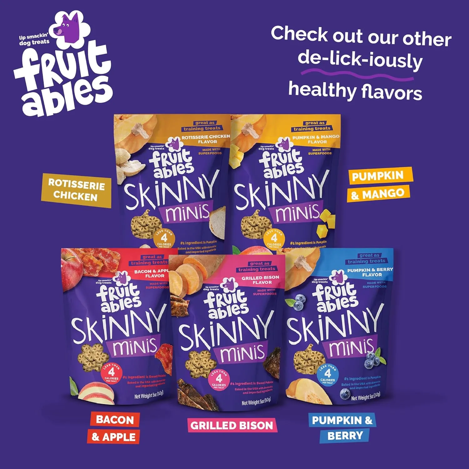 Fruitables Skinny Mini Dog Treats, Healthy Pumpkin Treat for Dogs, Low Calorie & Delicious, Puppy Training, Free of Wheat, Corn and Soy, Made in the USA, Pumpkin and Berry Flavor, 5oz