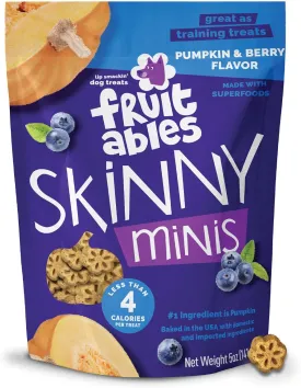 Fruitables Skinny Mini Dog Treats, Healthy Pumpkin Treat for Dogs, Low Calorie & Delicious, Puppy Training, Free of Wheat, Corn and Soy, Made in the USA, Pumpkin and Berry Flavor, 5oz