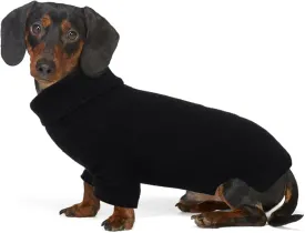 Geyecete Dachshund Turtleneck Sweater, Cold Weather Cable Knit Dog Pullover - Black, XS