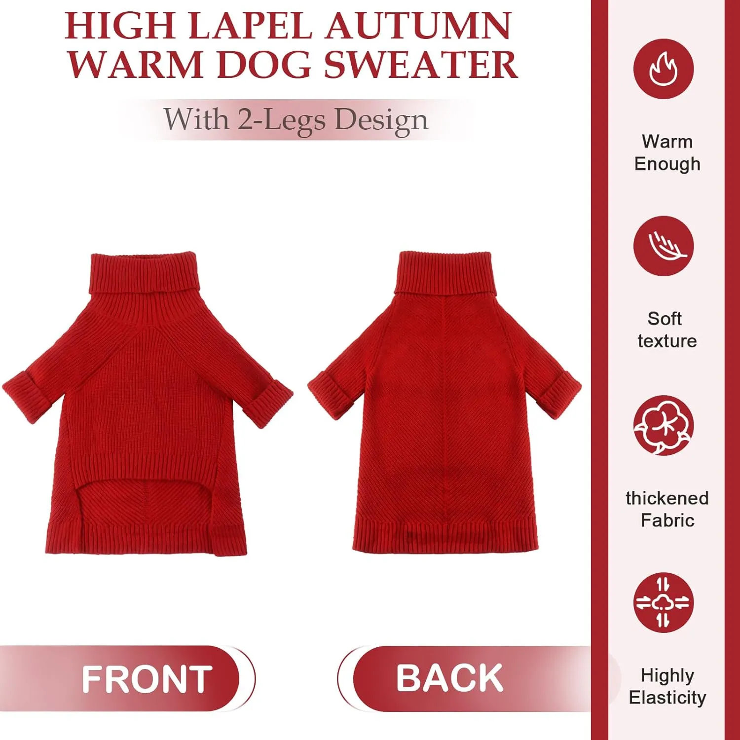 Geyecete Dachshund Turtleneck Sweater, Cold Weather Cable Knit Dog Pullover - Red, XS