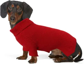 Geyecete Dachshund Turtleneck Sweater, Cold Weather Cable Knit Dog Pullover - Red, XS