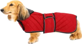 Geyecete Warm Thermal Quilted Dachshund Coat, Dog Winter Coat with Warm Fleece Lining, Outdoor Dog Apparel with Adjustable Bands for Medium, Large Dog-Red-M