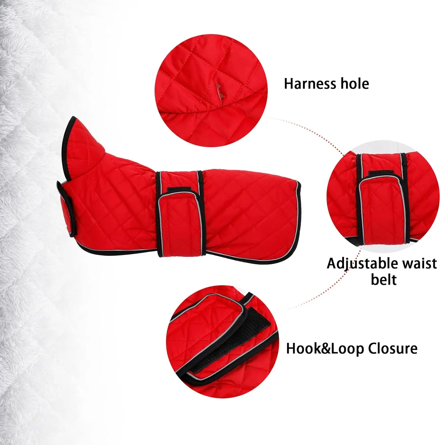 Geyecete Warm Thermal Quilted Dachshund Coat, Dog Winter Coat with Warm Fleece Lining, Outdoor Dog Apparel with Adjustable Bands for Medium, Large Dog-Red-M
