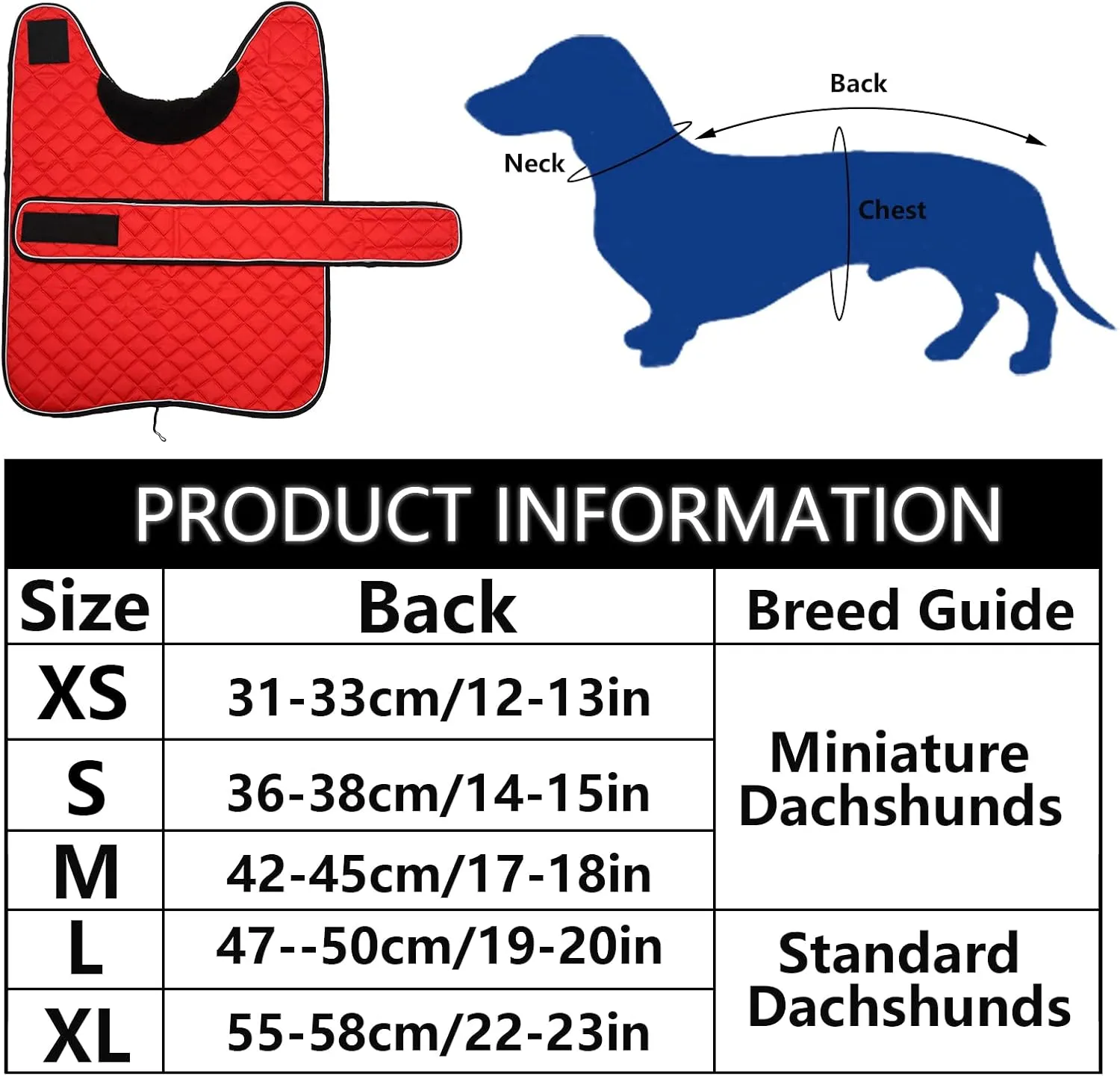 Geyecete Warm Thermal Quilted Dachshund Coat, Dog Winter Coat with Warm Fleece Lining, Outdoor Dog Apparel with Adjustable Bands for Medium, Large Dog-Red-M