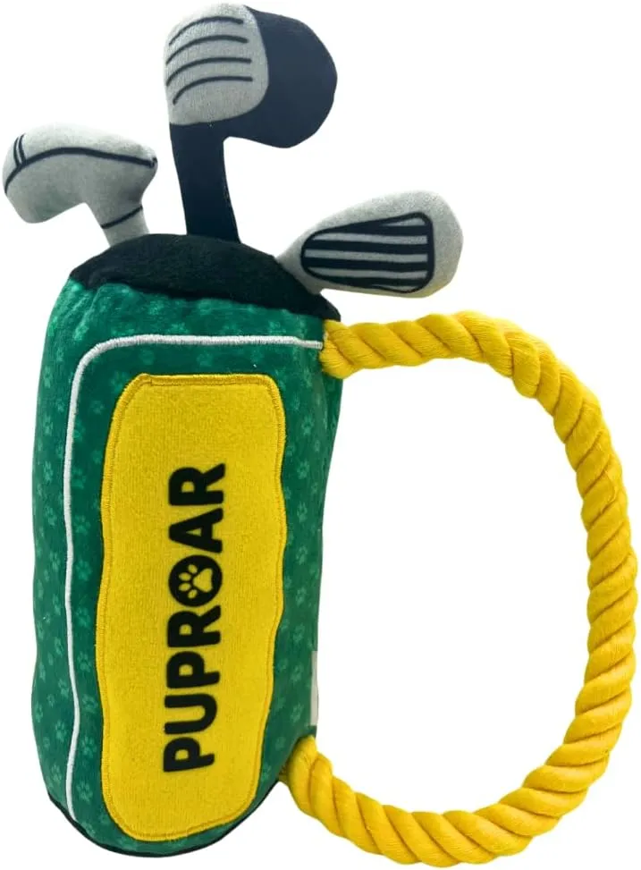 Golf Dog Toy  Funny Dog Toy with Squeaker, Crinkle & Rope  Plush Golf Club Bag for Puppies, Cute Birthday Gifts