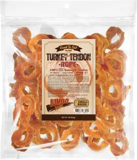 Gootoe Turkey Tendon Dog Treats, Rope (S) 1 lb, 100% USA-Sourced Turkey, Natural Snack, Premium Puppy Chews, Hypoallergenic, Reseal Value Bags, Sizes for Small Medium & Large Dogs