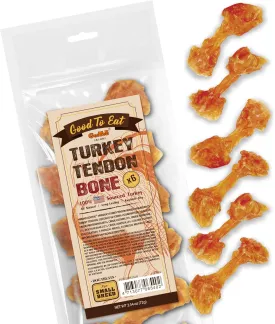 Gootoe Turkey Tendon Dog Treats, Turkey Tendon Bone (S) 6 Units/Pack, 100% USA-Sourced, Natural Snack, Premium Training Chews, Hypoallergenic, Reseal Value Bags, Sizes for Small Medium & Large Dogs