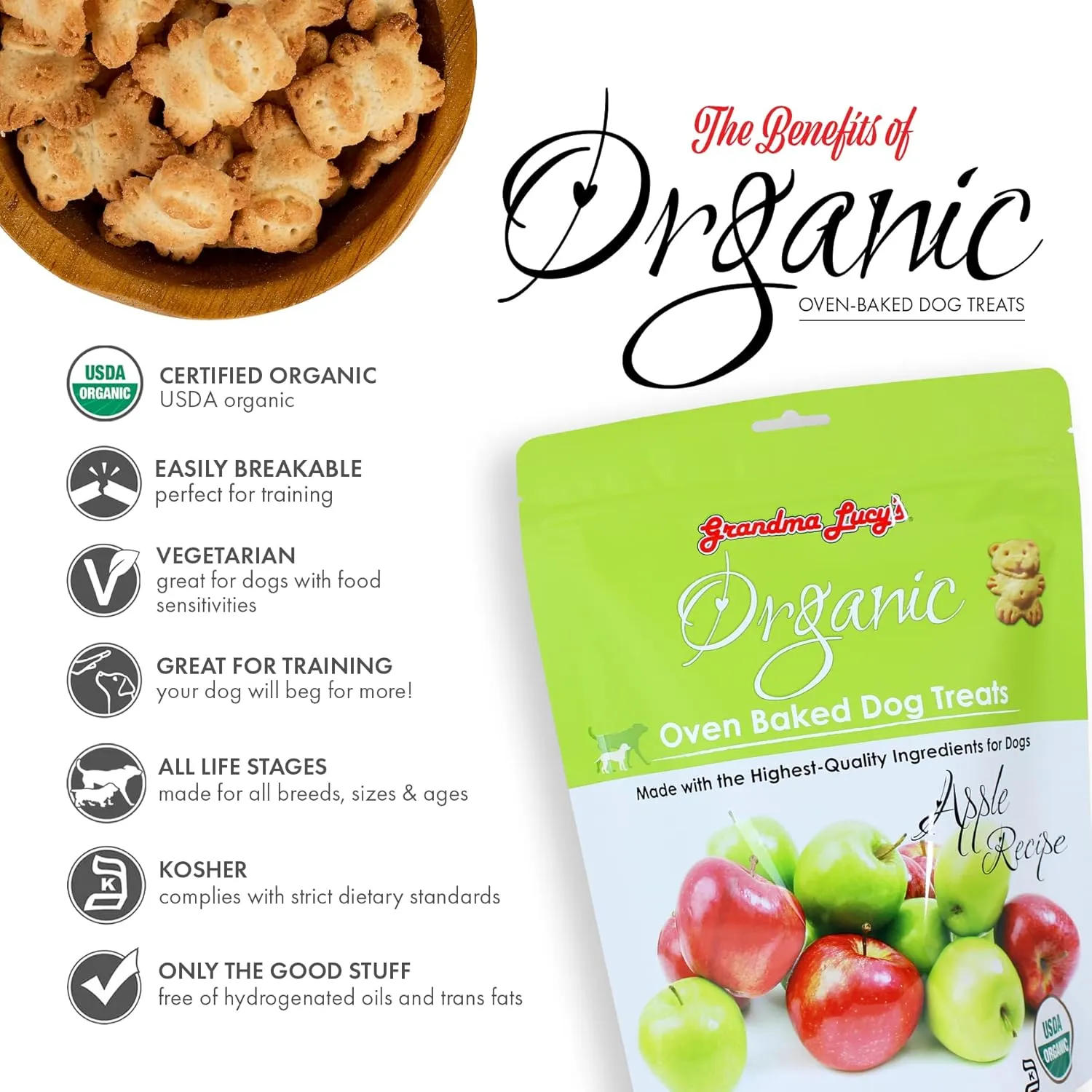 Grandma Lucy's Organic Oven Baked Dog Treats - Apple, 14 oz