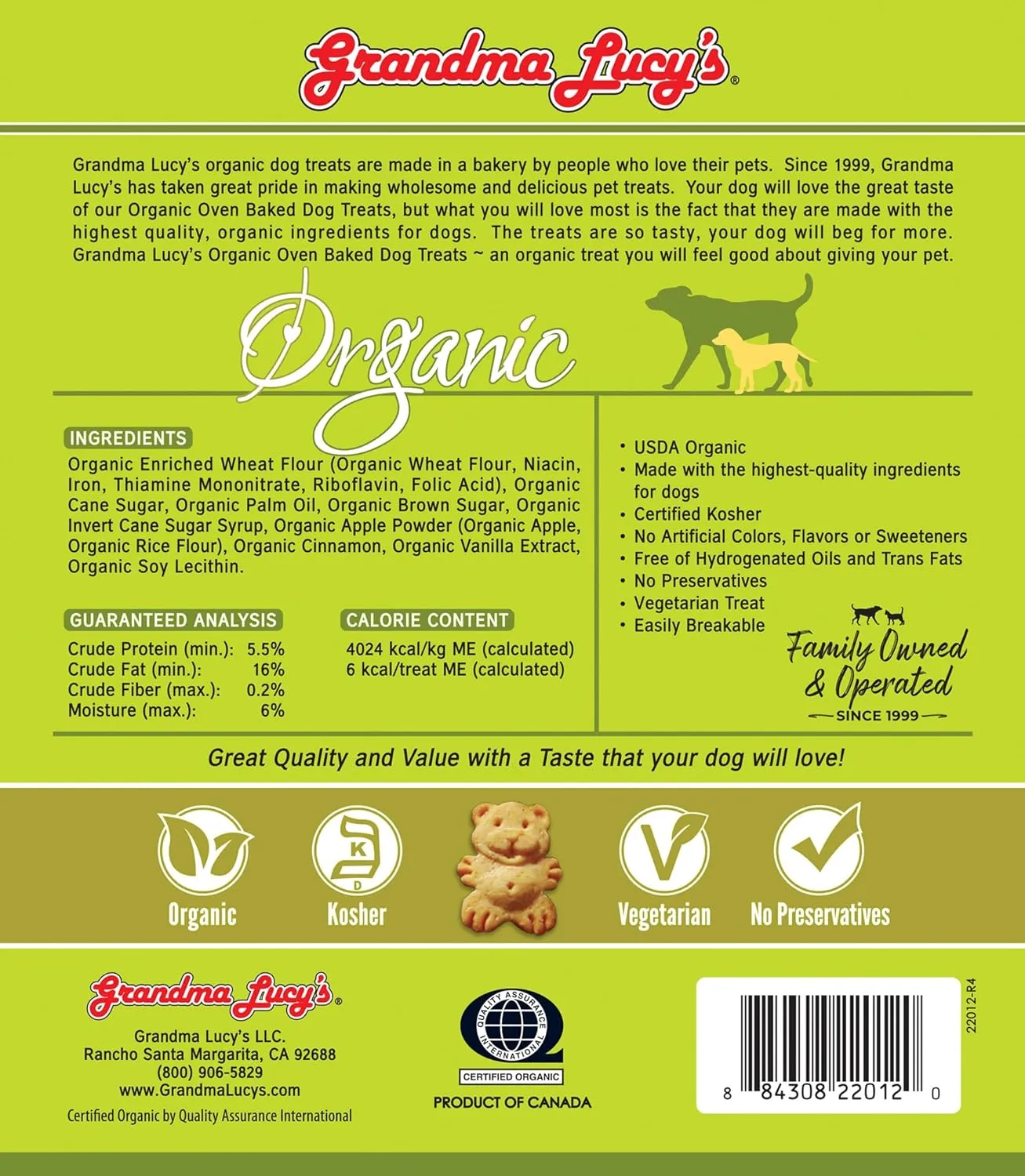 Grandma Lucy's Organic Oven Baked Dog Treats - Apple, 14 oz