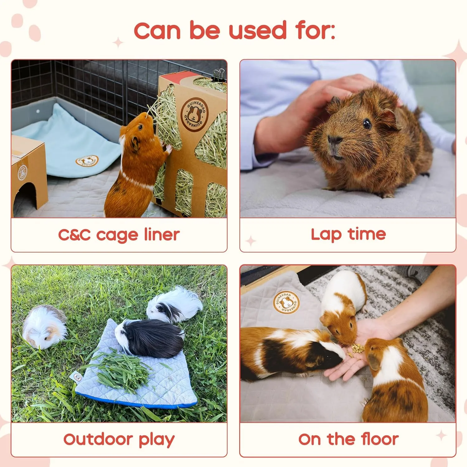 GuineaDad Original Reusable Pee Pads  3-Pack Gray Fleece Pads for Guinea Pig Cages  12x12 Inch Waterproof, Extra Absorbent Bamboo Core  Washable Liner for Small Pets  Cage & Carrier Supplies