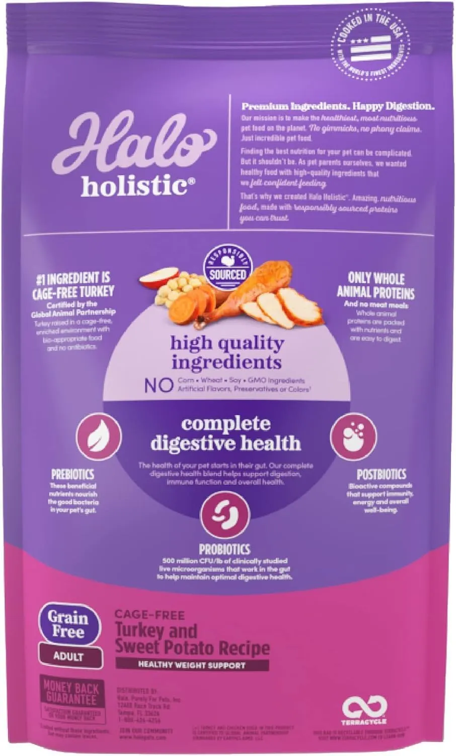 Halo Holistic Dog Food Cage Free Turkey & Sweet Potato Formula, Grain Free Dry Dog Food, for Healthy Weight Support, Kibble for Adult Dogs, 3.5 lb Bag