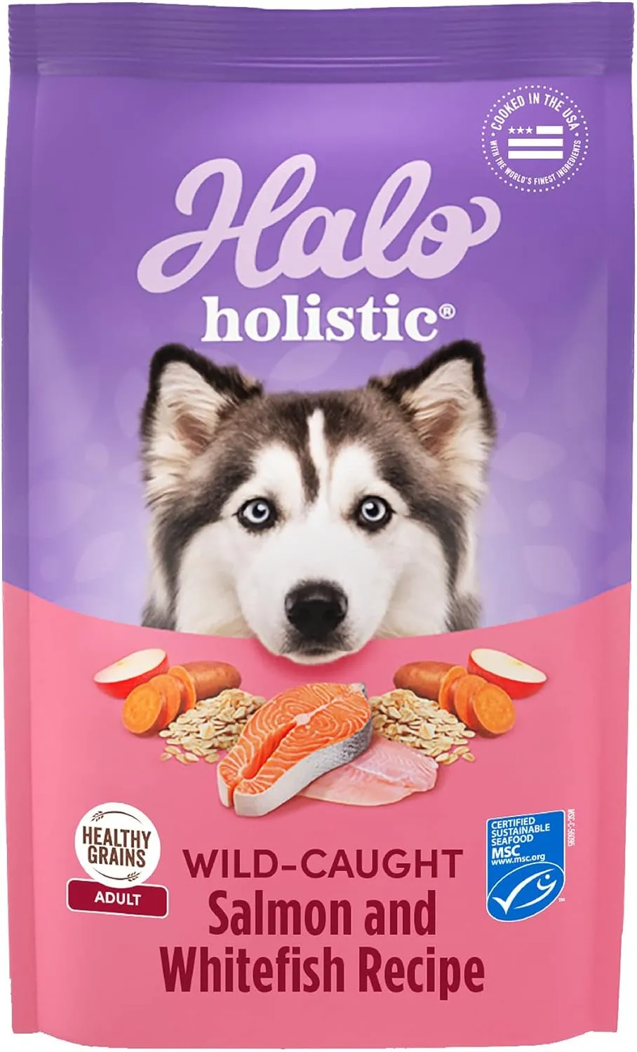 Halo Holistic Dog Food Wild Caught Salmon & Whitefish Formula, Healthy Grains Dry Dog Food, Complete Digestive Health, Kibble for Adult Dogs, 3.5 lb Bag