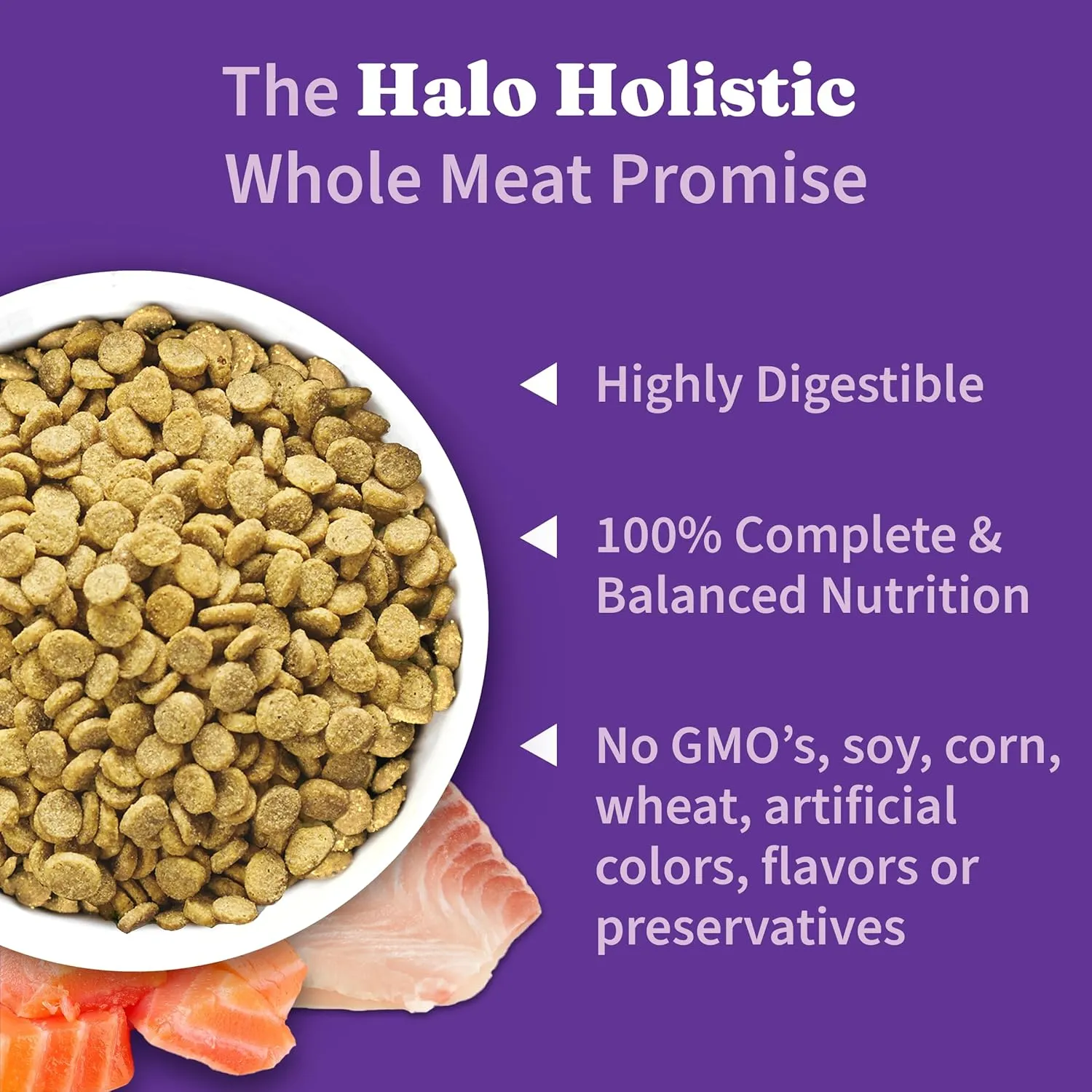 Halo Holistic Dog Food Wild Caught Salmon & Whitefish Formula, Healthy Grains Dry Dog Food, Complete Digestive Health, Kibble for Adult Dogs, 3.5 lb Bag
