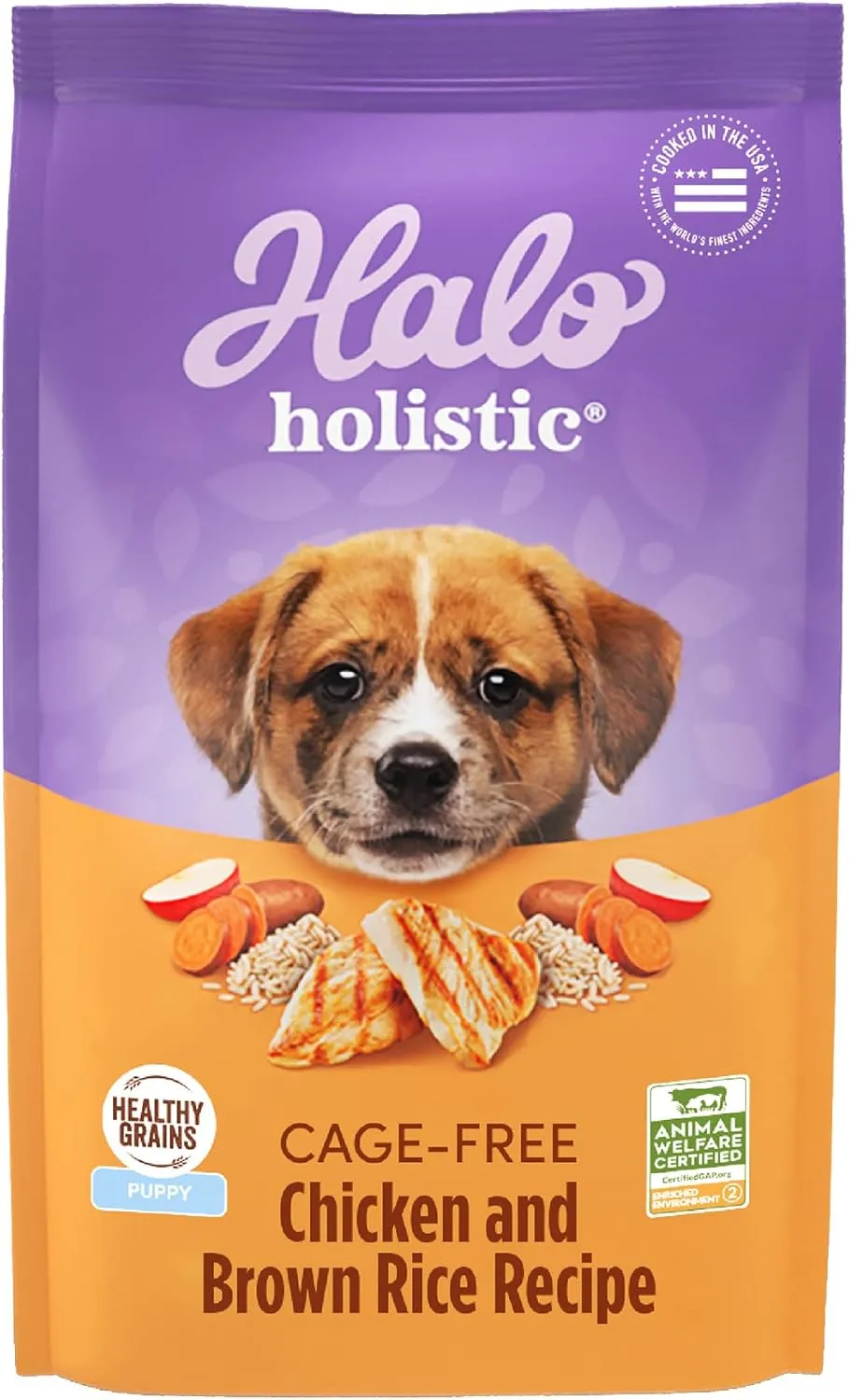 Halo Holistic Puppy Food, Cage Free Chicken & Brown Rice Recipe, Healthy Grains Dry Dog Food, Complete Digestive Health, 3.5 lb Bag
