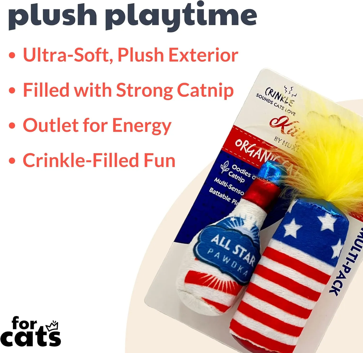 Huxley & Kent 2-Pack Plush Cat Toys | Firecracker & All Star Pawdka | 4th of July Strong Catnip Filled Cat Toy | Plush Kitten and Cat Toy with Catnip and Crinkle | Kittybelles