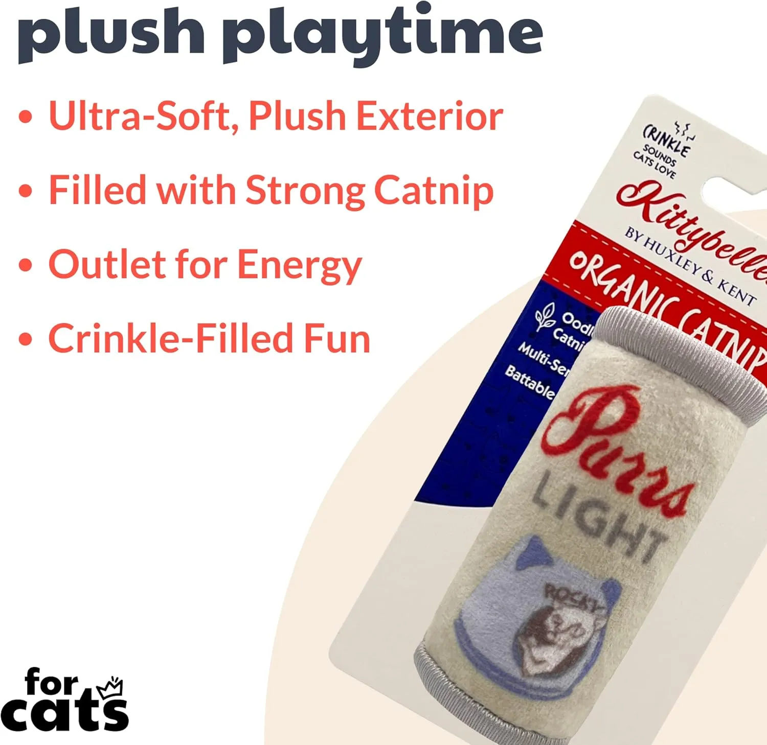 Huxley & Kent Plush Cat Toy - Purrs Light - Nappy Hour Strong Catnip Filled - Plush Interactive Kitten and Cat Toy with Catnip and Crinkle - Kittybelles