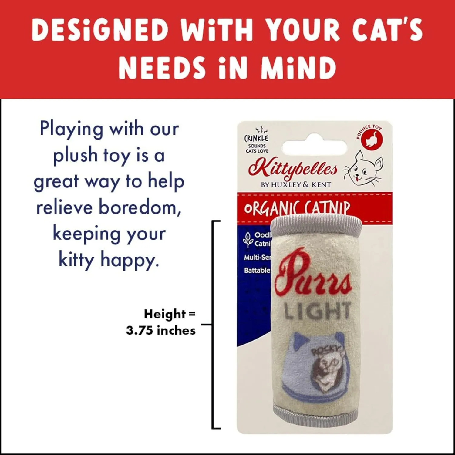 Huxley & Kent Plush Cat Toy - Purrs Light - Nappy Hour Strong Catnip Filled - Plush Interactive Kitten and Cat Toy with Catnip and Crinkle - Kittybelles