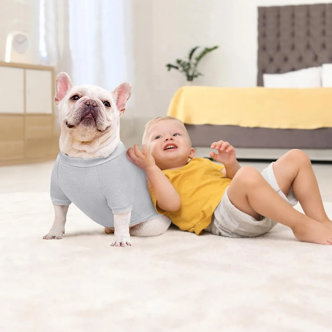 Idepet Dog Fleece Sweater, Small Dogs Shirt Pullover Sweatshirt Pet Dog Clothes Soft Puppy Sweater Warm Winter Shirt Classic Cat Apparel for Small Dogs and Cats (Medium, Grey)