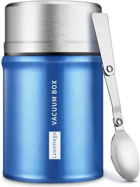 Insulated Food Jar 26 oz Wide Mouth Thermoses Stainless Steel Lunch Container Leak Proof Vacuum Thermal Flask with Folding Spoon for Office Picnic Travel Outdoors - Royal Blue