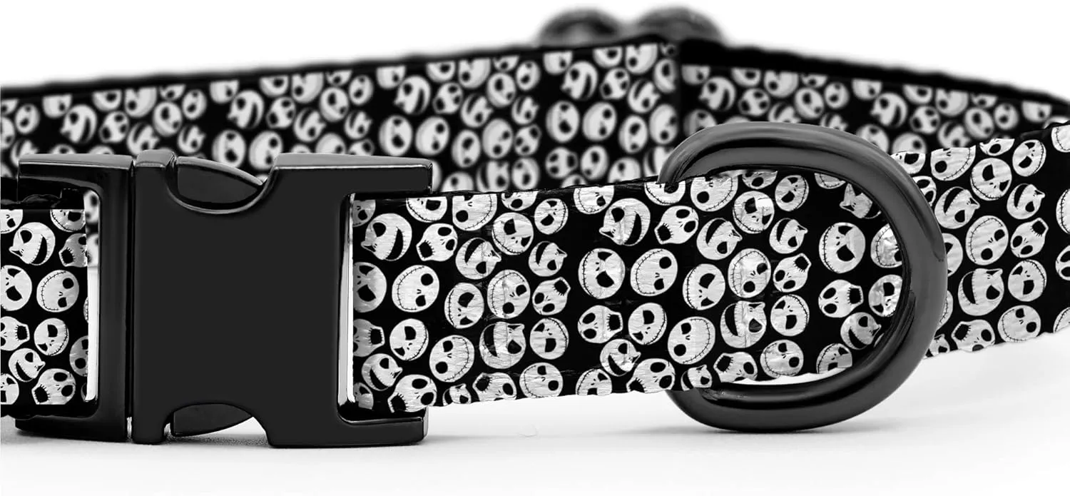 Jack Skellington Dog Collar | Comfortable Nylon Collar with Black Gunmetal Buckles (Large Collar)