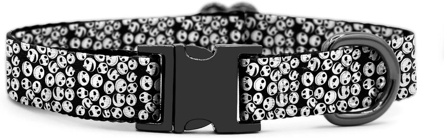 Jack Skellington Dog Collar | Comfortable Nylon Collar with Black Gunmetal Buckles (Large Collar)