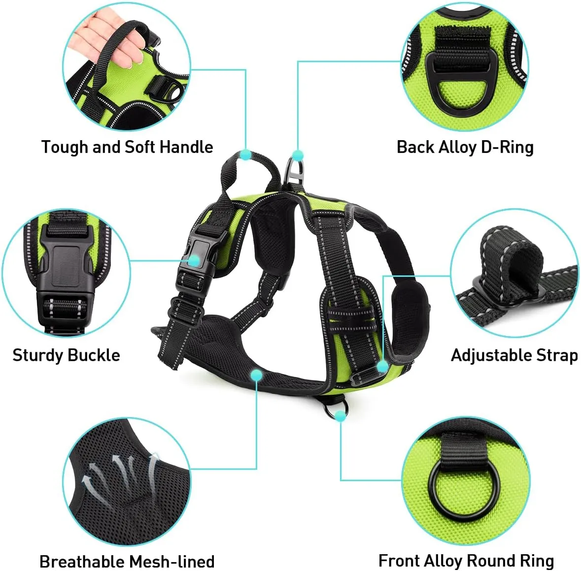 Joytale No Pull Dog Harness for Large Dogs, Reflective Pet Vest with Front Clip, Adjustable Soft Padded Harnesses with Easy Control Handle for Training and Walking, Green, L