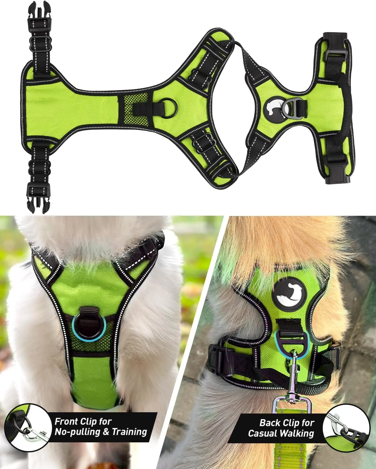 Joytale No Pull Dog Harness for Large Dogs, Reflective Pet Vest with Front Clip, Adjustable Soft Padded Harnesses with Easy Control Handle for Training and Walking, Green, L