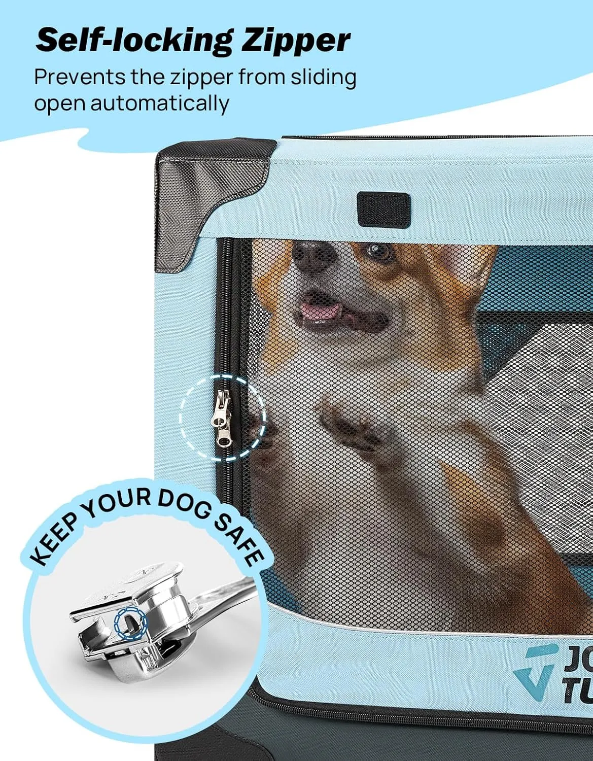 JOYTUTUS Collapsible Dog Crate, 26 Inch Portable Pet Crate for Car, Travel Dog Kennel Foldable Dog Crate for Medium Dog 44lbs, Soft Cat Carrier Fit for Indoor & Outdoor/Car Back Seat/Trunk (Blue)