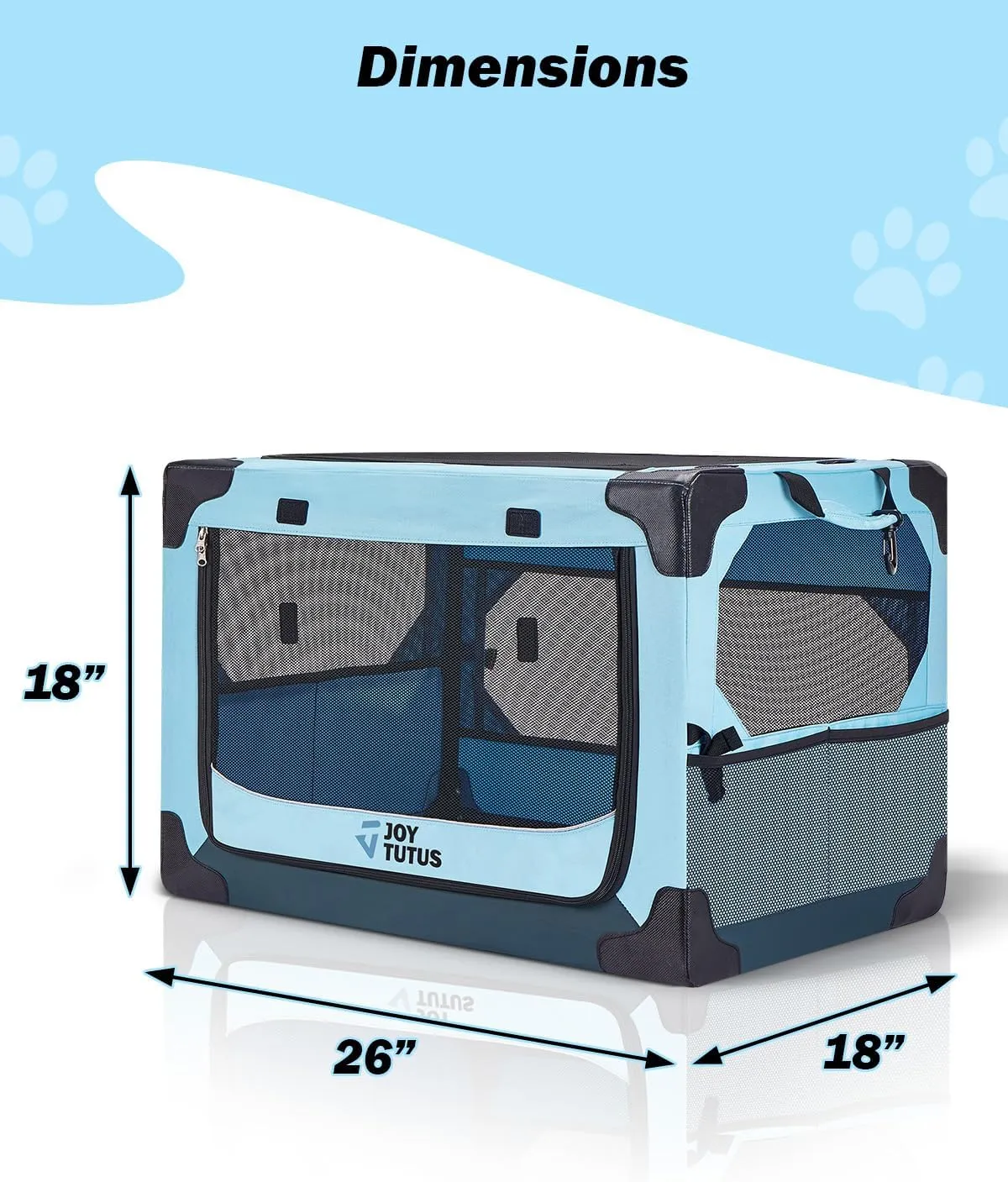 JOYTUTUS Collapsible Dog Crate, 26 Inch Portable Pet Crate for Car, Travel Dog Kennel Foldable Dog Crate for Medium Dog 44lbs, Soft Cat Carrier Fit for Indoor & Outdoor/Car Back Seat/Trunk (Blue)