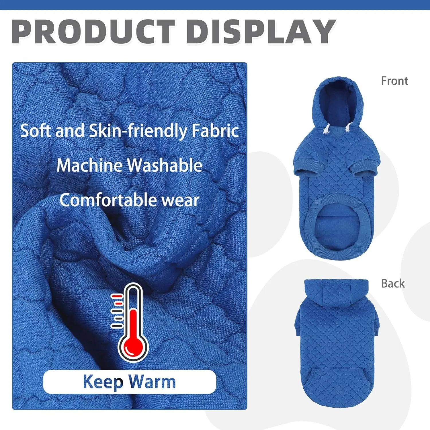KOOLTAIL Dog Hoodie Pet Clothes Sweater with Hat and Pocket for Small Medium Large Dogs, Warm Soft Dog Cold Weather Coat, Clover Laminated Cotton Hooded Sweatshirt Outfit for Puppy Cats, Blue XS