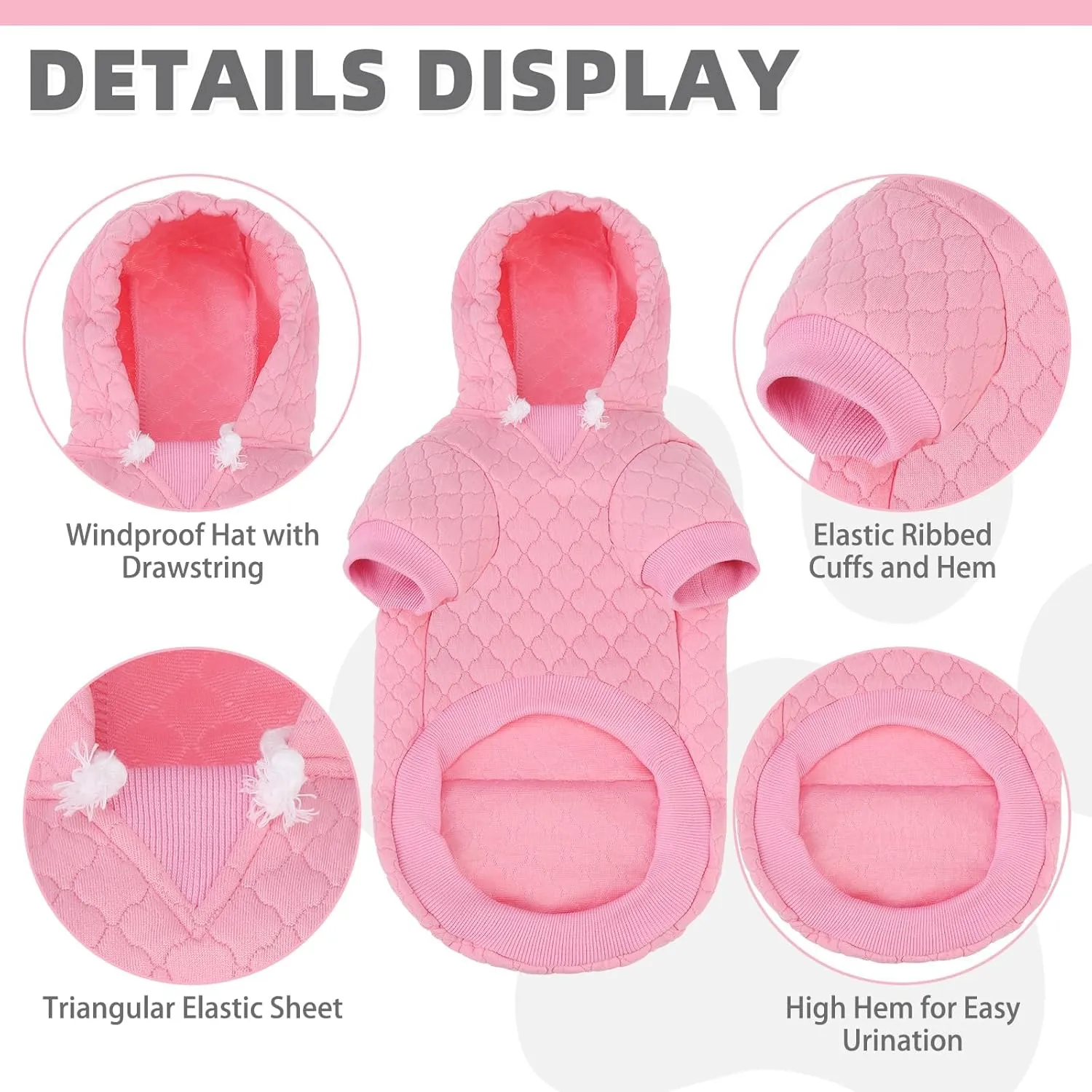 KOOLTAIL Dog Hoodie Pet Clothes Sweater with Hat and Pocket for Small Medium Large Dogs, Warm Soft Dog Cold Weather Coat, Clover Laminated Cotton Hooded Sweatshirt Outfit for Puppy Cats, Pink XXS