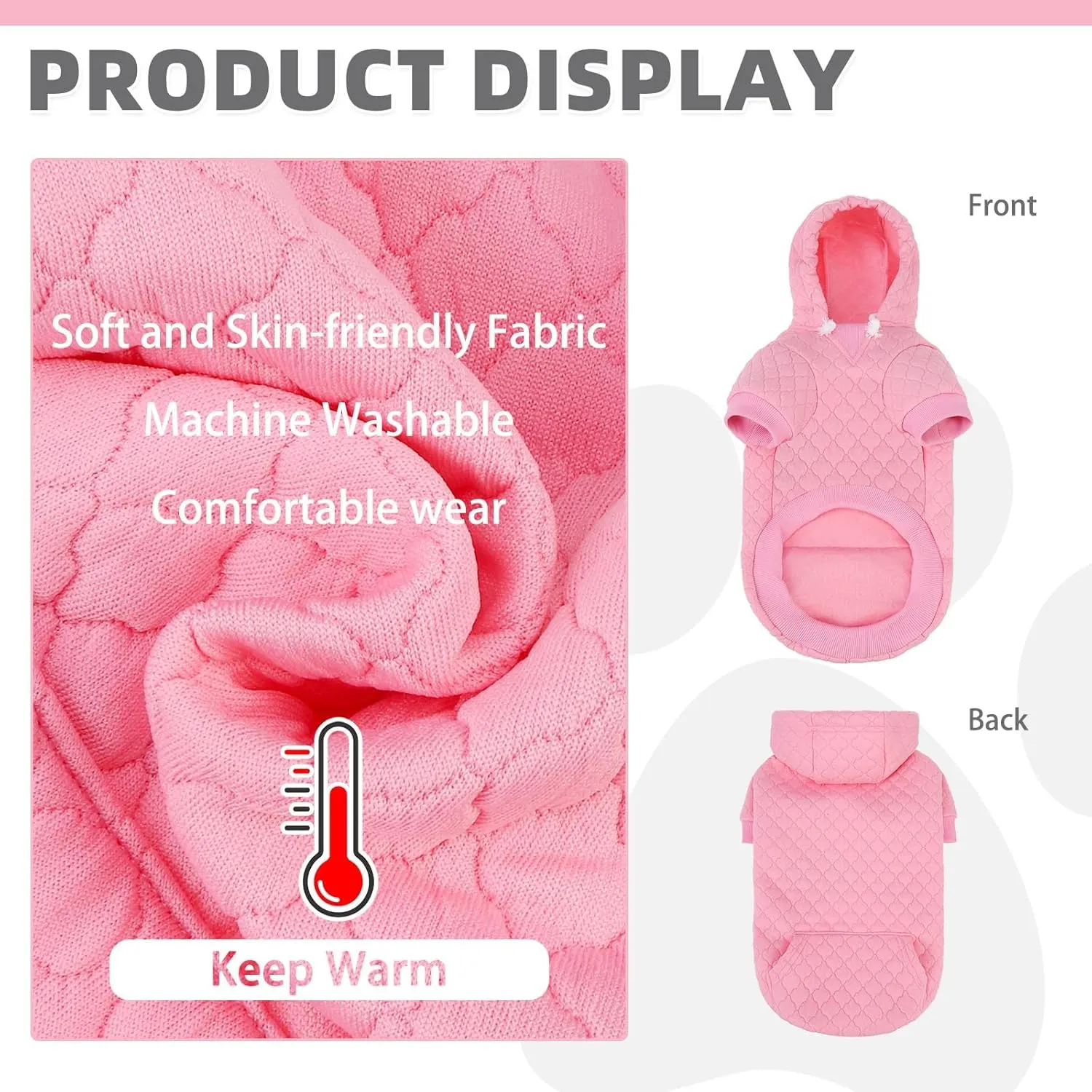 KOOLTAIL Dog Hoodie Pet Clothes Sweater with Hat and Pocket for Small Medium Large Dogs, Warm Soft Dog Cold Weather Coat, Clover Laminated Cotton Hooded Sweatshirt Outfit for Puppy Cats, Pink XXS