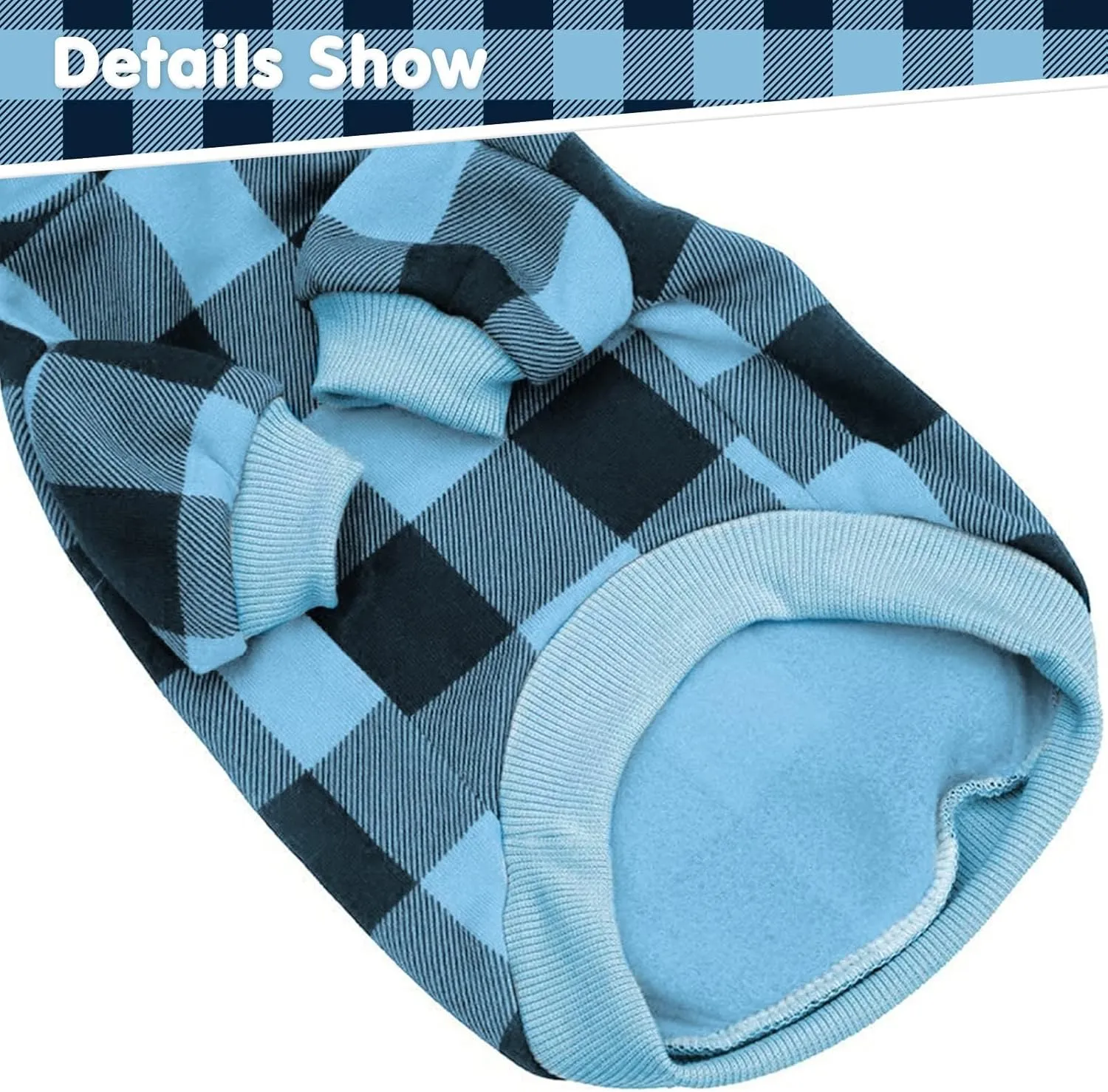 KOOLTAIL Plaid Dog Hoodie Pet Clothes Sweater with Hat and Pocket for Small Medium Large Size Dogs, Soft Winter Warm Dog Cold Weather Coat, Fleece Fall Dog Hooded Sweatshirt for Puppy Cats, Blue XS