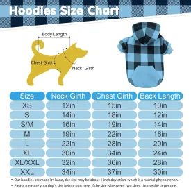 KOOLTAIL Plaid Dog Hoodie Pet Clothes Sweater with Hat and Pocket for Small Medium Large Size Dogs, Soft Winter Warm Dog Cold Weather Coat, Fleece Fall Dog Hooded Sweatshirt for Puppy Cats, Blue XS