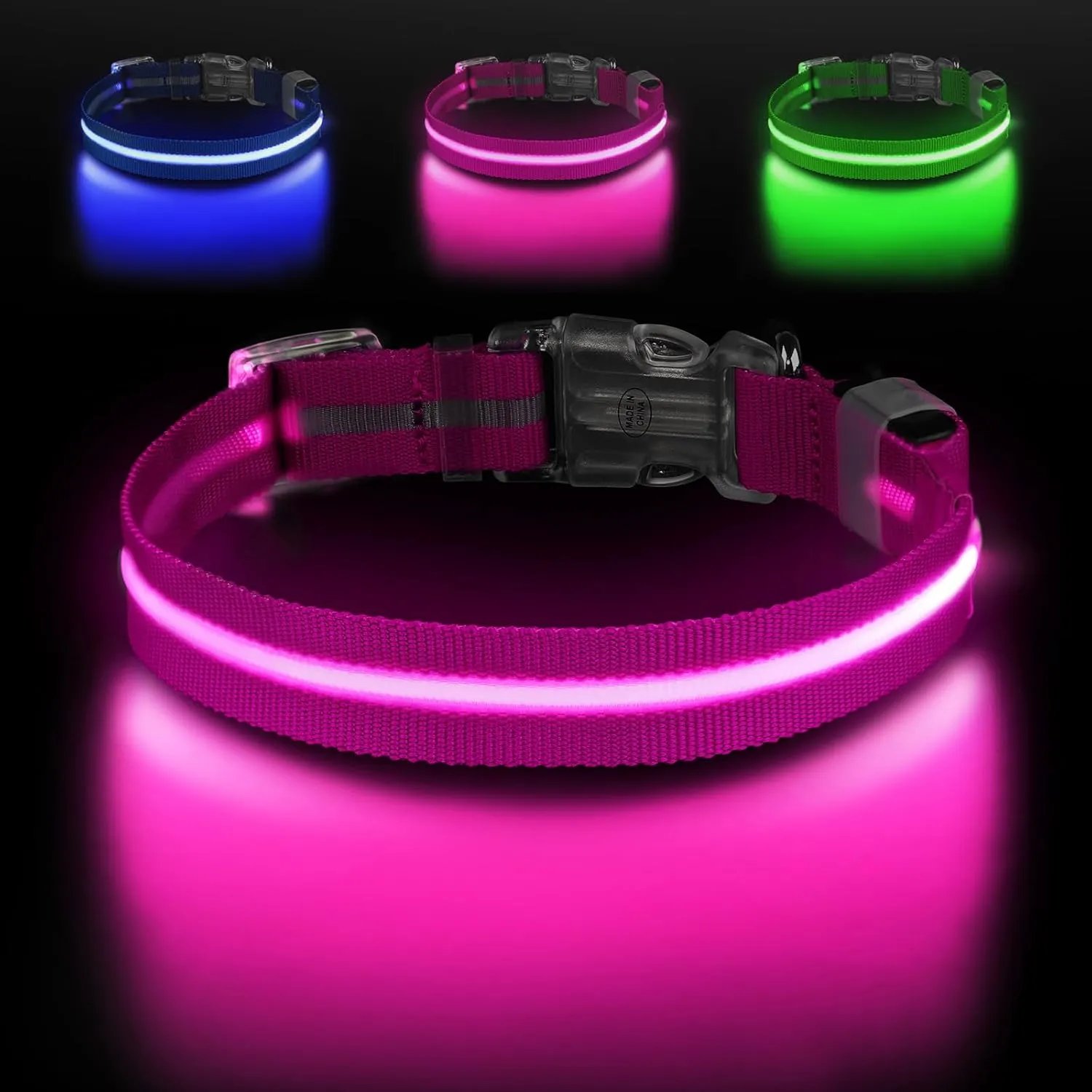 Led Dog Collar for Night Walking,Rechargeable Light Up Dog Collar Led Color,Glow in The Dark Dog Collars Waterproof for Small Medium Large Dogs (Pink, Small)