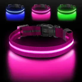Led Dog Collar for Night Walking,Rechargeable Light Up Dog Collar Led Color,Glow in The Dark Dog Collars Waterproof for Small Medium Large Dogs (Pink, Small)