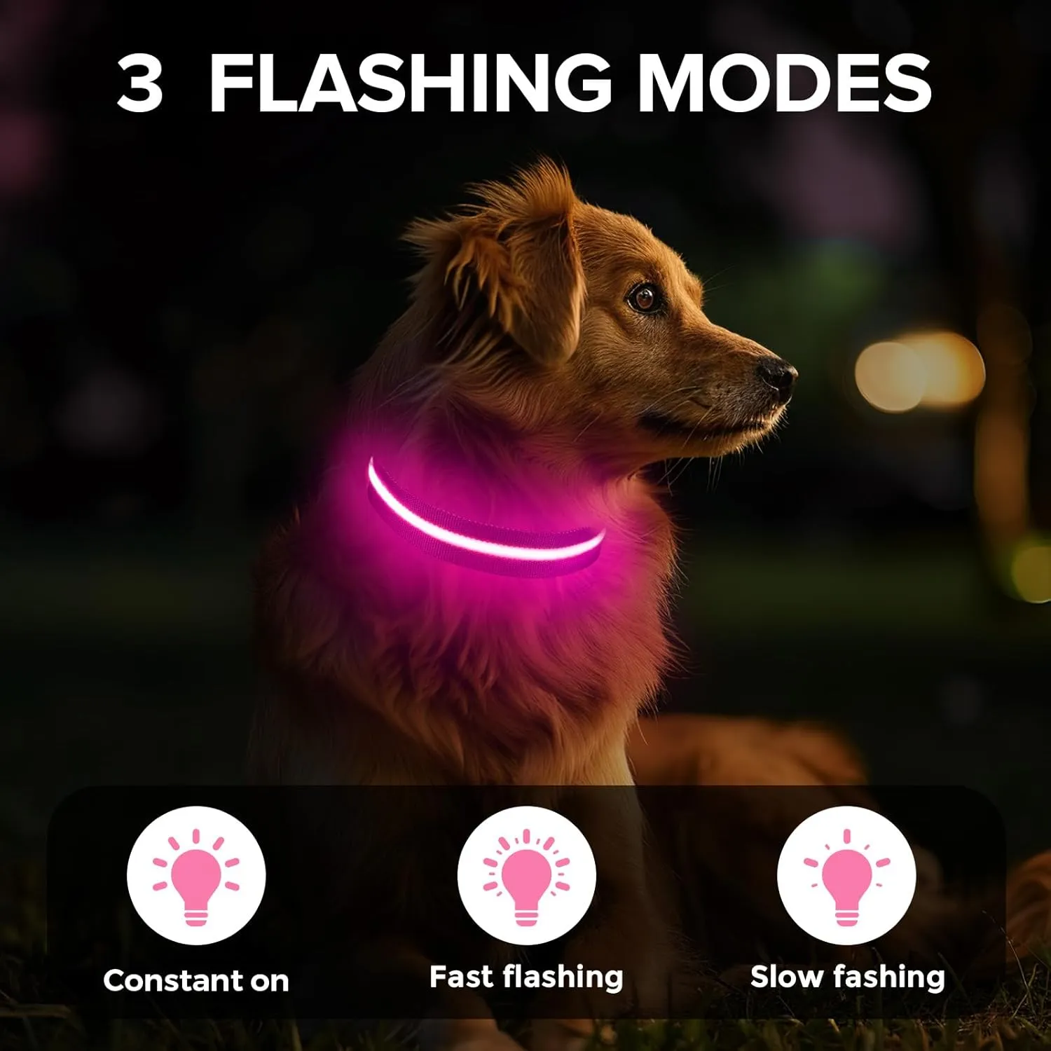 Led Dog Collar for Night Walking,Rechargeable Light Up Dog Collar Led Color,Glow in The Dark Dog Collars Waterproof for Small Medium Large Dogs (Pink, Small)