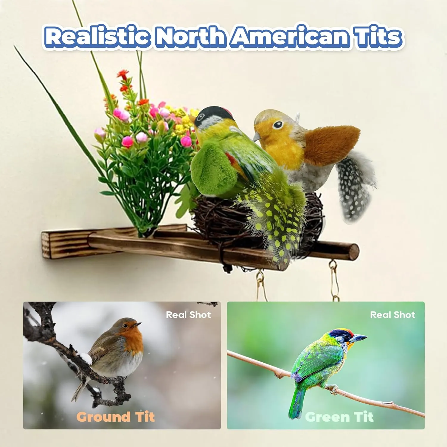 LEWISER Cat Toys Chirping Tit 2 Pcs with Catnip SilverVine, Suitable for Cat Wand Toys, Simulation Bird Design, Interactive Toys for Indoor Kitty Kitten Exercise, Green and Ground